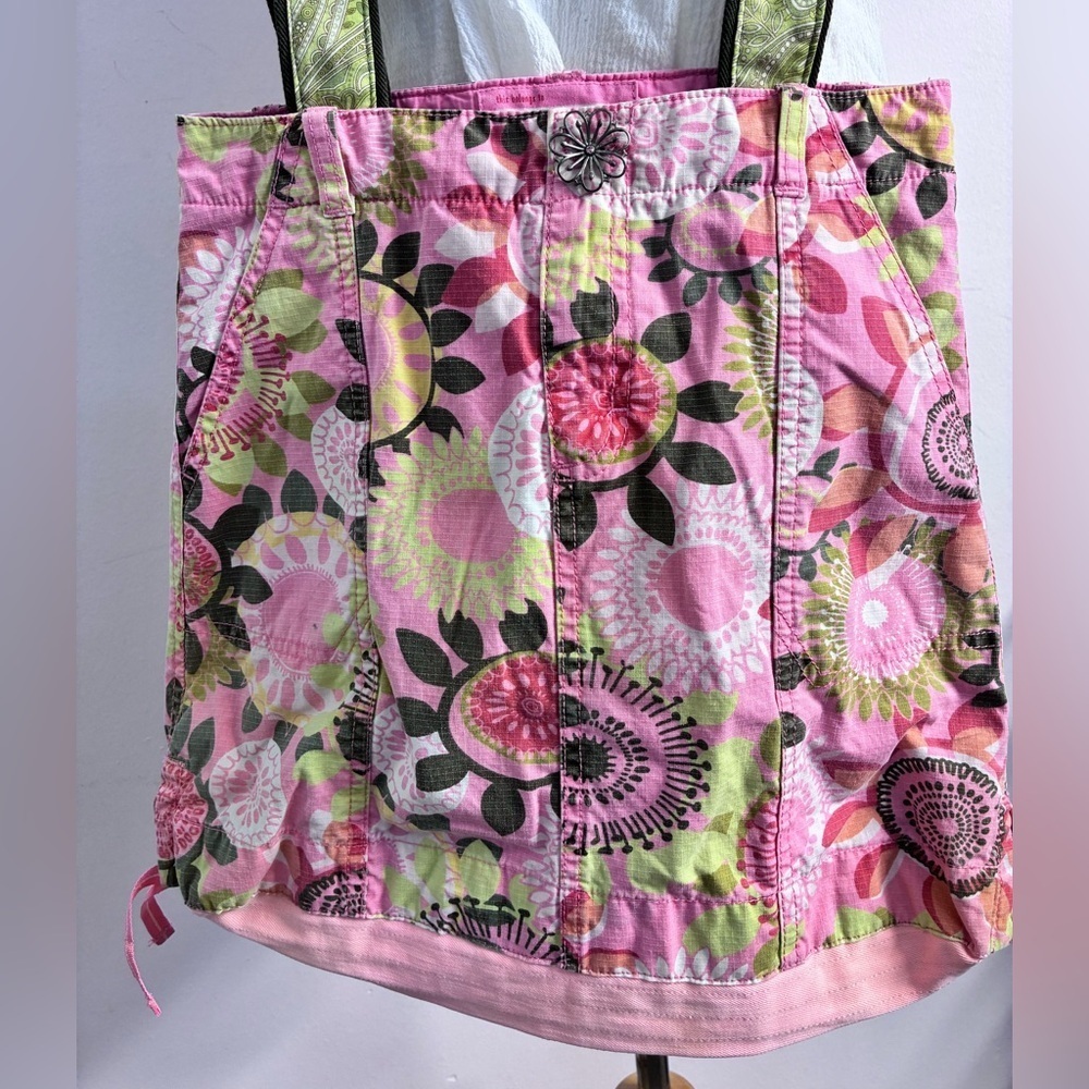 Handmade Upcycled Cotton Tote, Shoulder Bag, Salmon Pink/Green, Floral - Picture 3 of 7